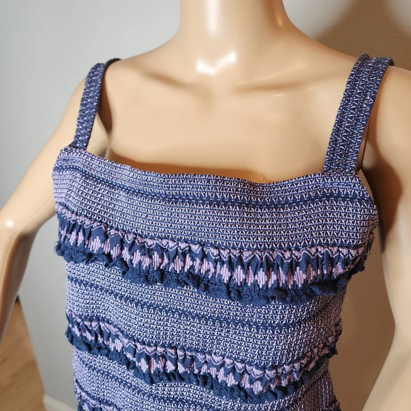 Anthropologie Smocked Embroidered Stretch Purple BlueTank women's size medium - Picture 7 of 15